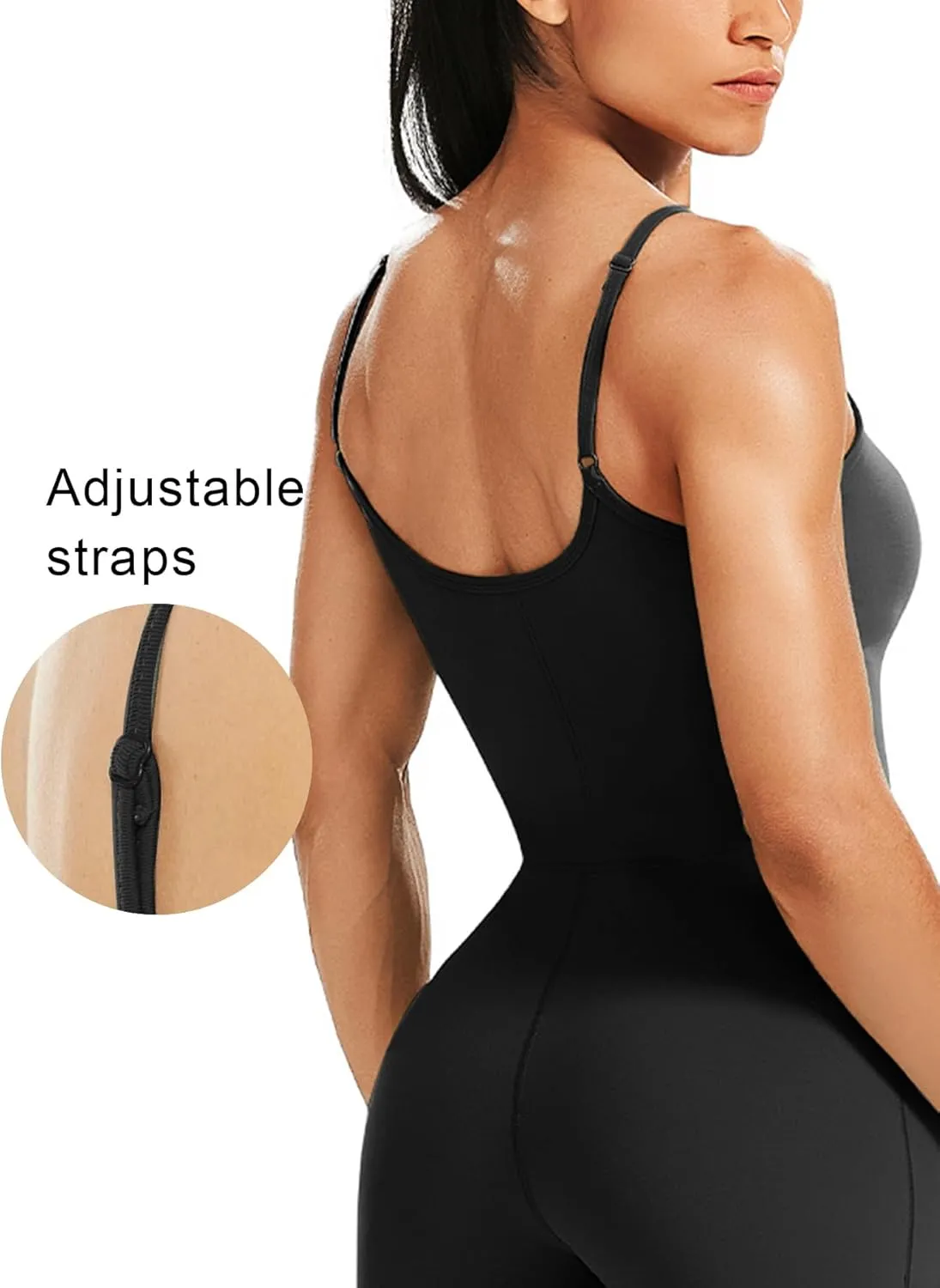 Unthewe Women's Casual Sleeveless Square Neck Bodycon Jumpsuit Adjustable Spaghetti Straps One Piece Jumpsuits Leggings