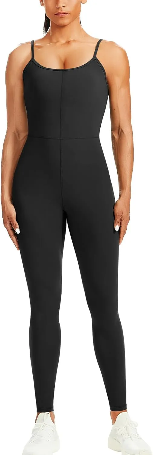 Unthewe Women's Casual Sleeveless Square Neck Bodycon Jumpsuit Adjustable Spaghetti Straps One Piece Jumpsuits Leggings
