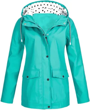 Waterproof Rain Jacket Women Lightweight Outdoor Trench Coats Long Sleeve Lined Rain Jacket Casual Trench Windbreaker