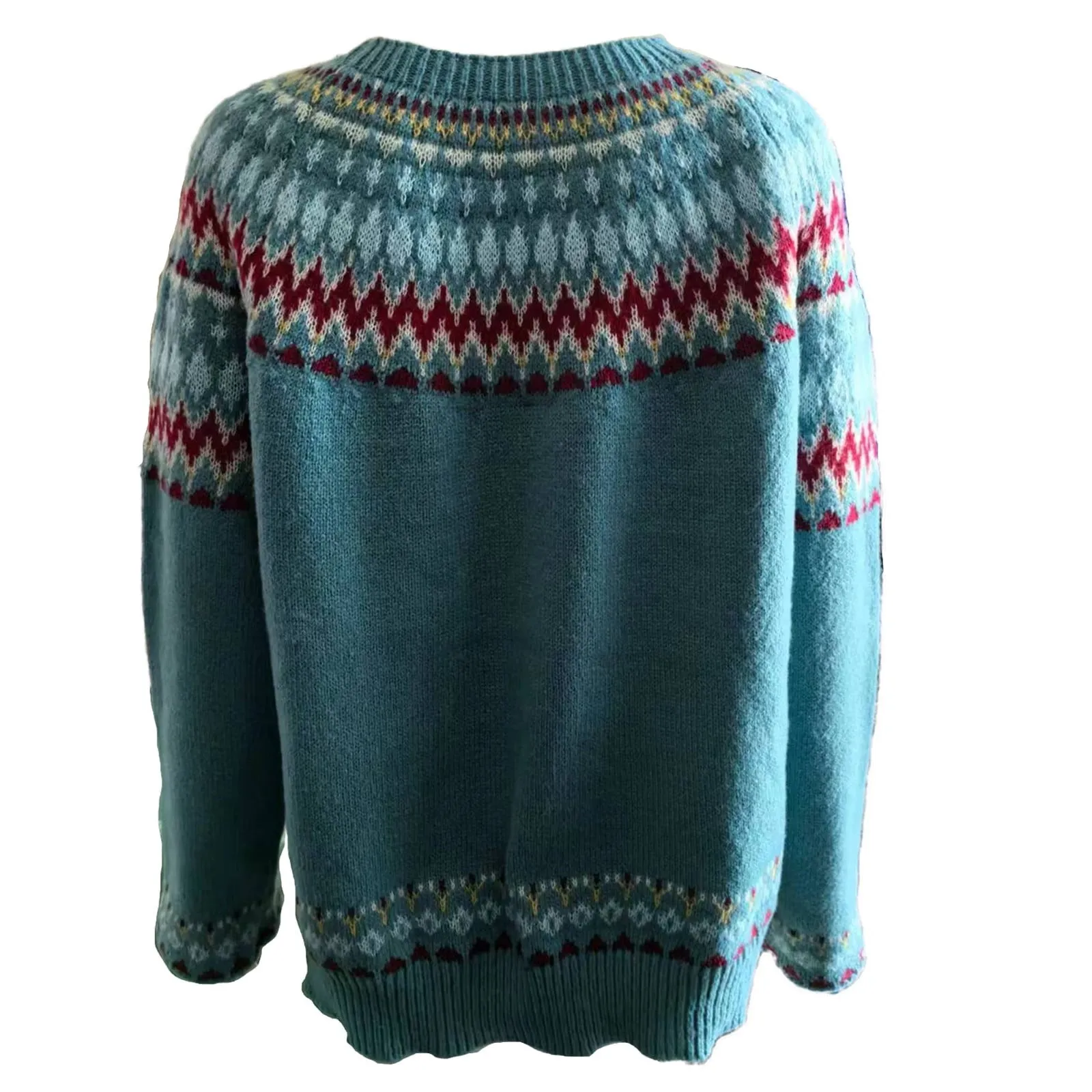 Winter Fall Wave Print Vintage Casual Loose Long Sleeve Knitted Sweater