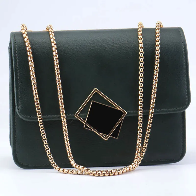 Women Flap Open Square Bag Gold Chain Crossbody Purse #CK-349 #22