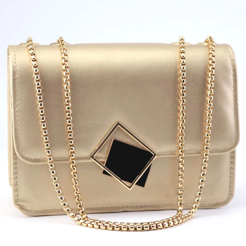 Women Flap Open Square Bag Gold Chain Crossbody Purse #CK-349 #22