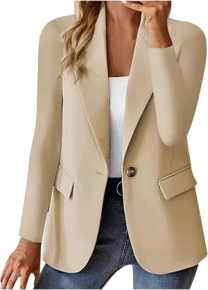 Women Long Sleeve Work Blazers Outerwear Trendy Lightweight Button Blazer Jacket Solid Open Front Outerwear Tops