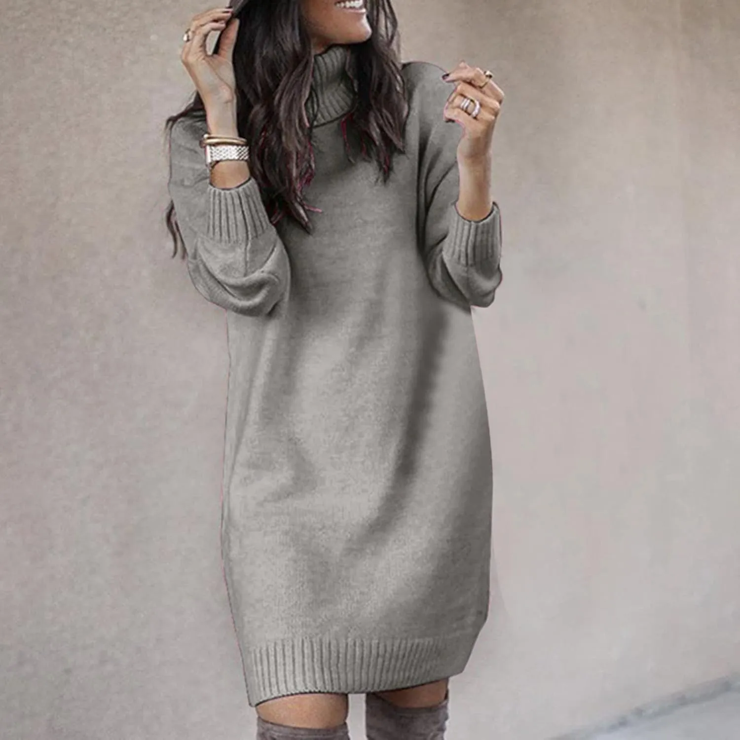 Women Sweater Short Dress Long Sleeve Turtleneck Oversized Fall Winter Dress Soft Chunky Knit Pullover Sweaters