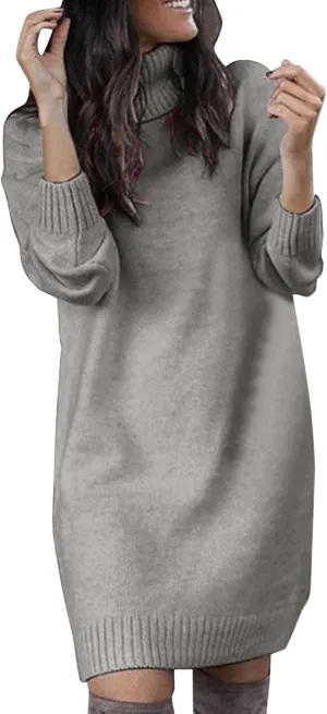 Women Sweater Short Dress Long Sleeve Turtleneck Oversized Fall Winter Dress Soft Chunky Knit Pullover Sweaters