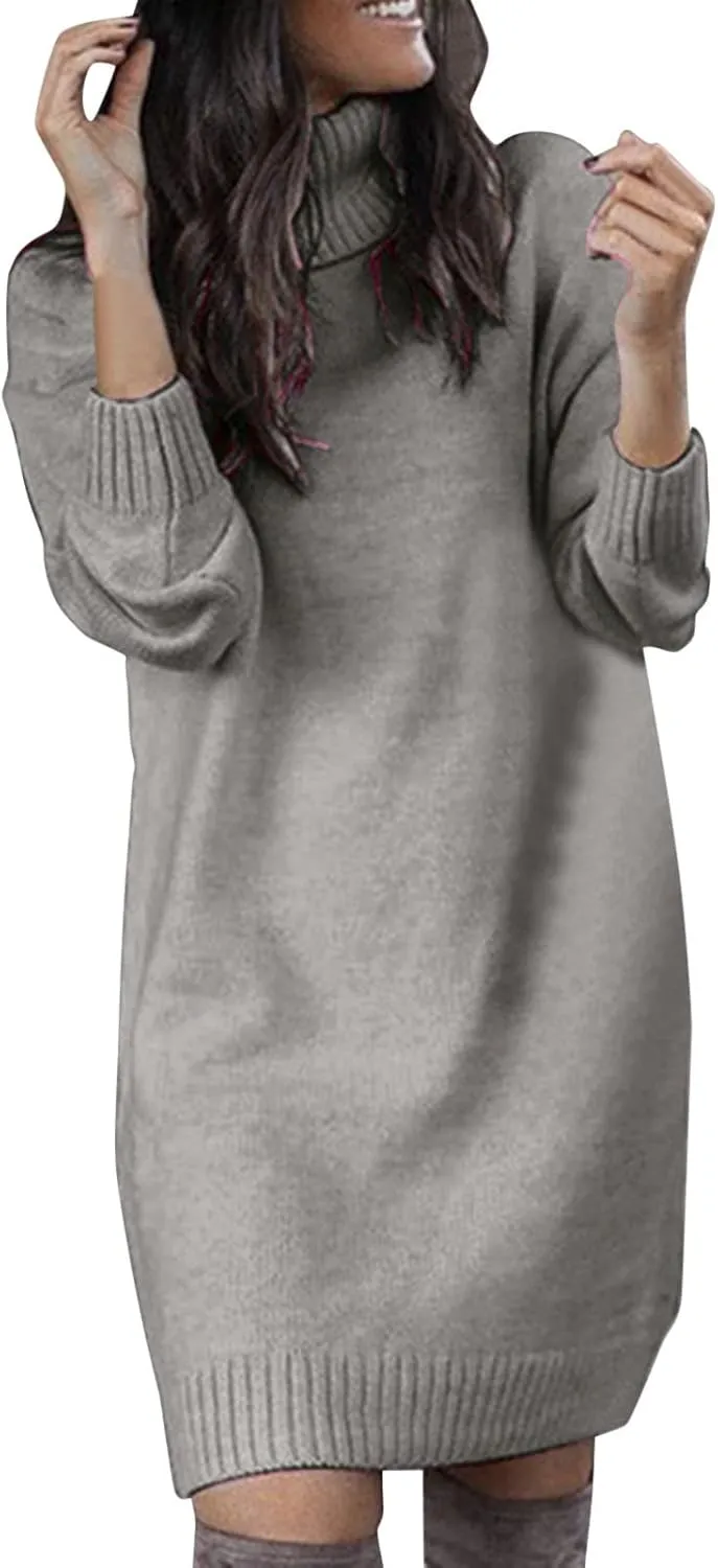Women Sweater Short Dress Long Sleeve Turtleneck Oversized Fall Winter Dress Soft Chunky Knit Pullover Sweaters