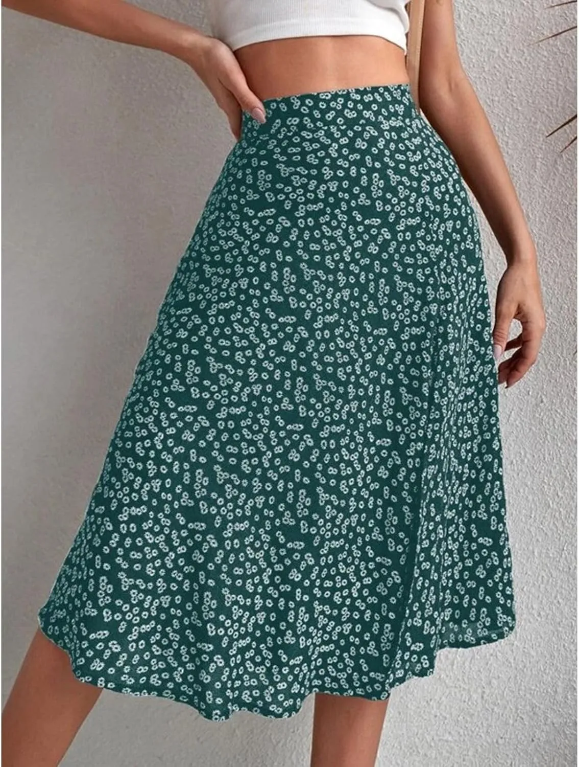 Womens Floral Midi Skirts Summer Print Elastic High Waisted Split Hem Skorts Fashion Flowy Tunic A Line Skirts 2025