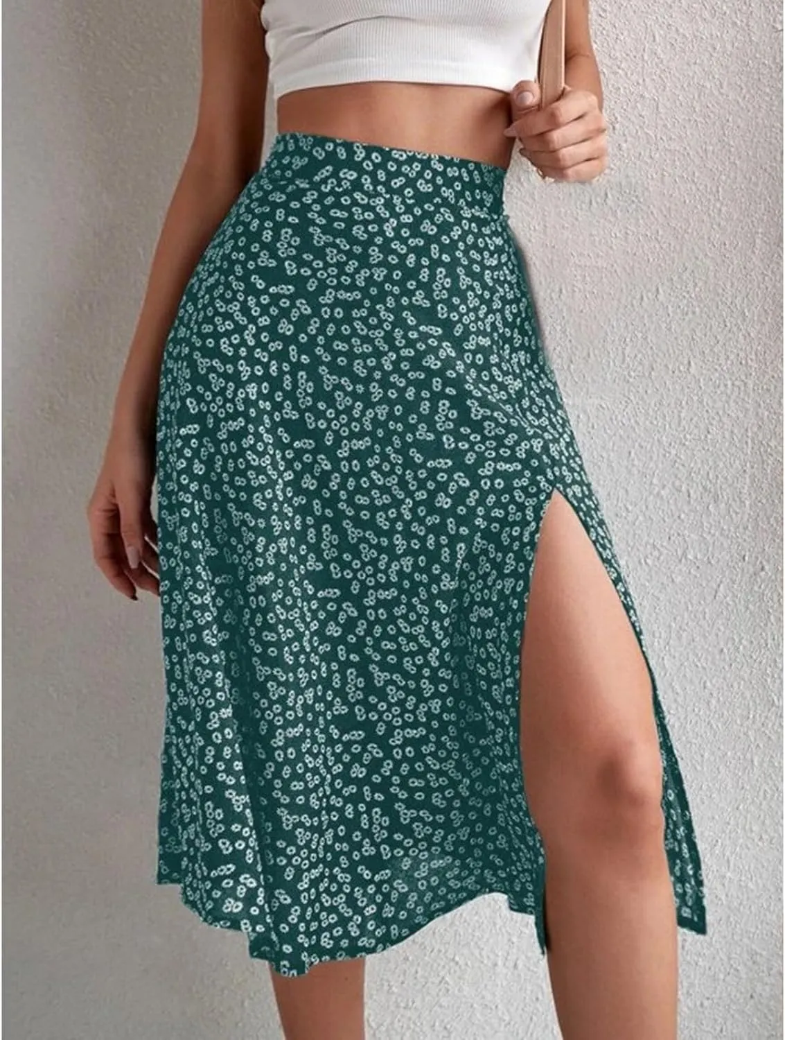 Womens Floral Midi Skirts Summer Print Elastic High Waisted Split Hem Skorts Fashion Flowy Tunic A Line Skirts 2025