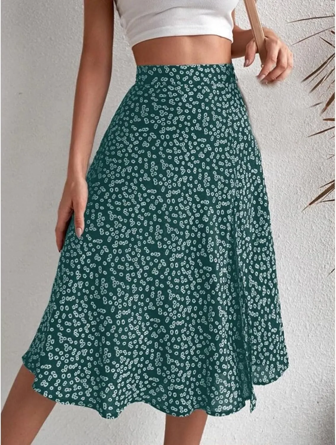 Womens Floral Midi Skirts Summer Print Elastic High Waisted Split Hem Skorts Fashion Flowy Tunic A Line Skirts 2025