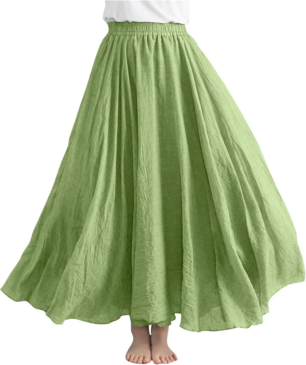 Women's Linen Maxi Skirts High Waist Ankle Length Skirt Solid Color Loose Casual Skirt Summer Flowy Long Skirts