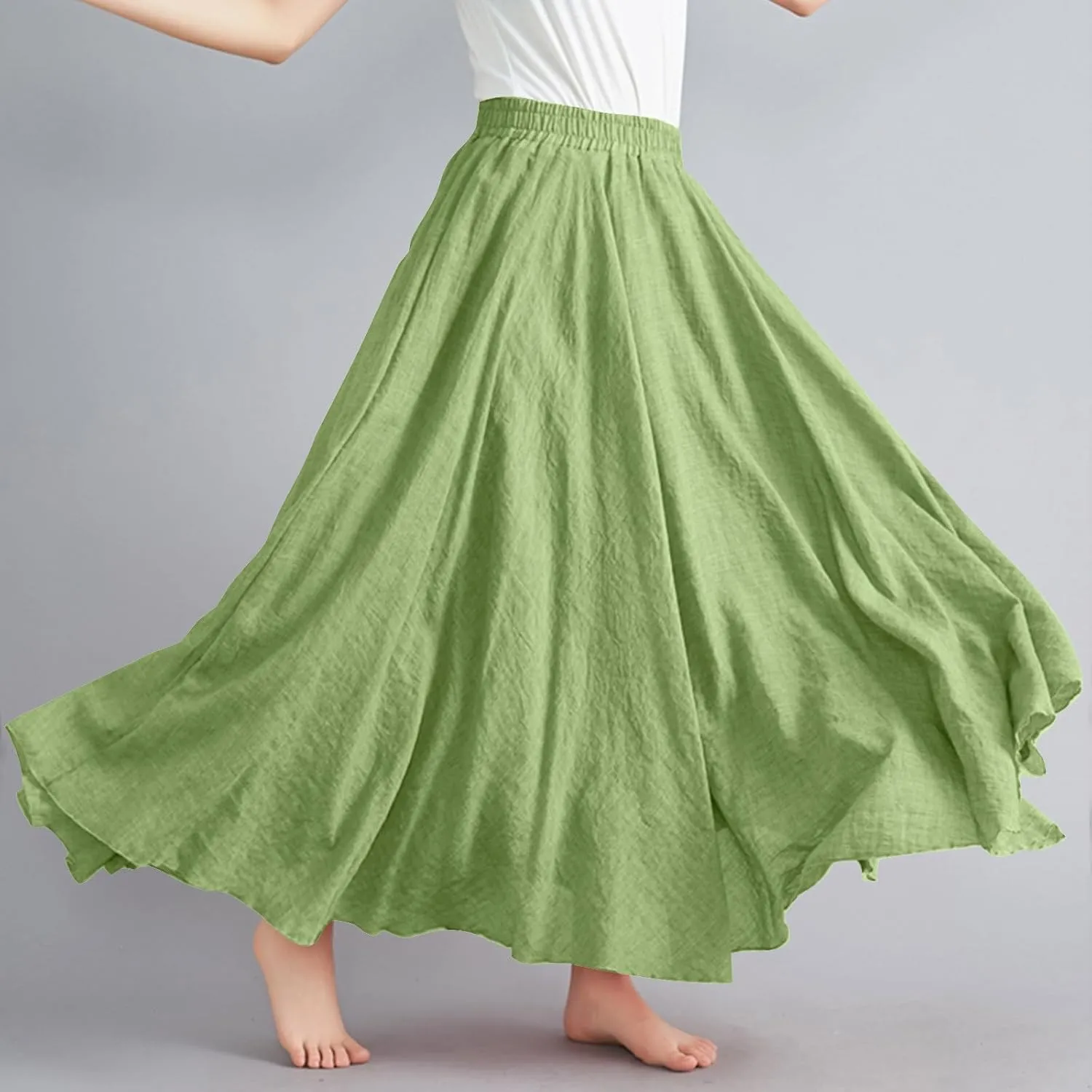 Women's Linen Maxi Skirts High Waist Ankle Length Skirt Solid Color Loose Casual Skirt Summer Flowy Long Skirts