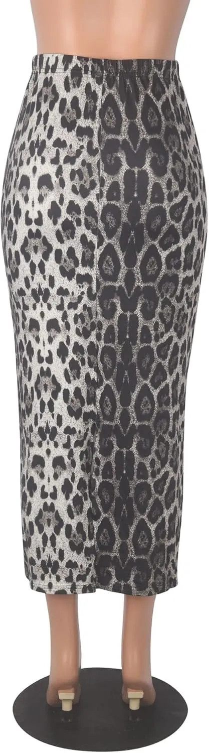 Womens Mini Skorts Casual Y2k Mid-Waisted Print Skirt Pencil Leopard Print Bodycon Skirts with Shorts