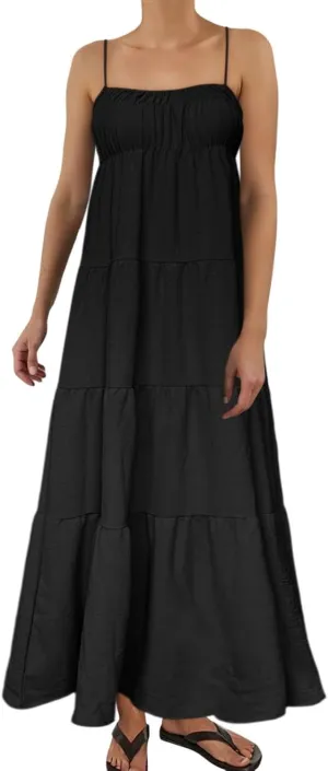 Women's Sleeveless Dress Casual Plain Loose Summer Vacation Long Maxi Dresses with Pockets