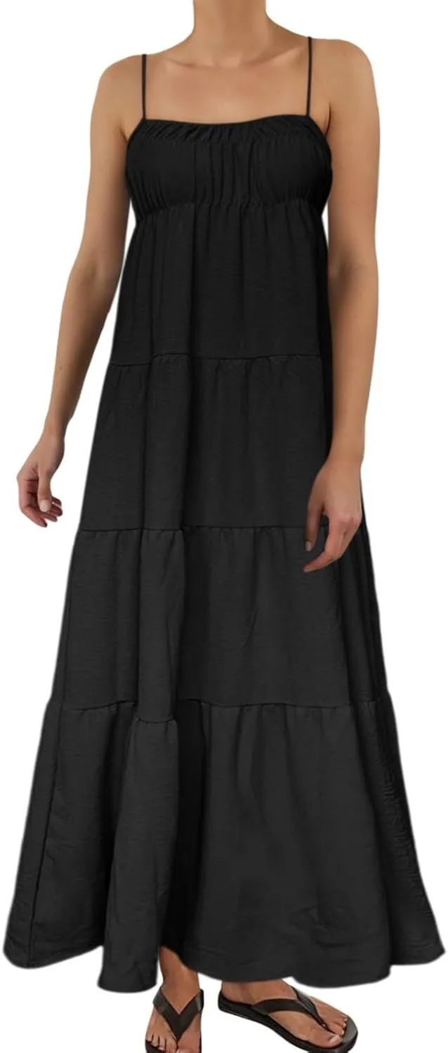 Women's Sleeveless Dress Casual Plain Loose Summer Vacation Long Maxi Dresses with Pockets
