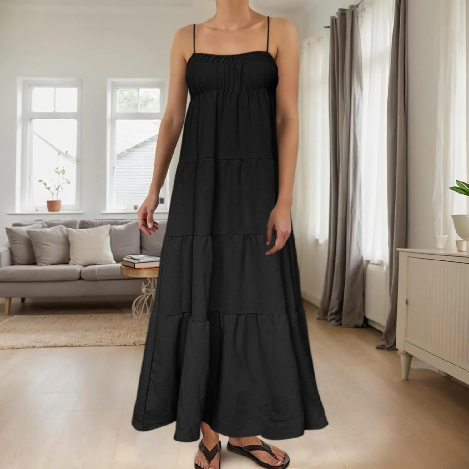 Women's Sleeveless Dress Casual Plain Loose Summer Vacation Long Maxi Dresses with Pockets