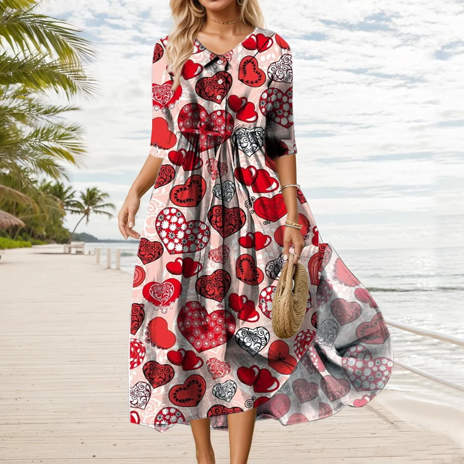 Womens Summer Colorful Belted Smocked Floral Short Sleeve Flowy Dress Casual Lightweight Button Lapel Maxi Dresses