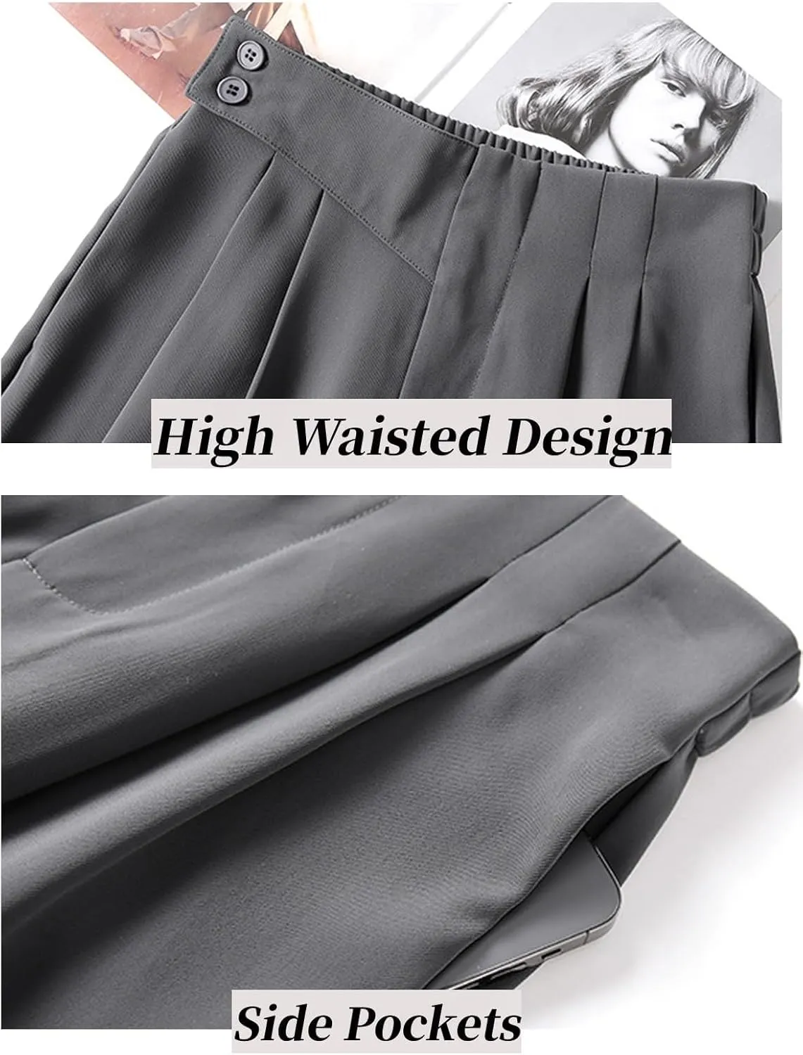 Womens Wide Leg Suit Pants Loose Fit High Elastic Waisted Business Work Casual Long Straight Trousers