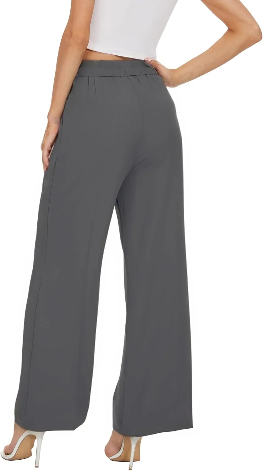 Womens Wide Leg Suit Pants Loose Fit High Elastic Waisted Business Work Casual Long Straight Trousers